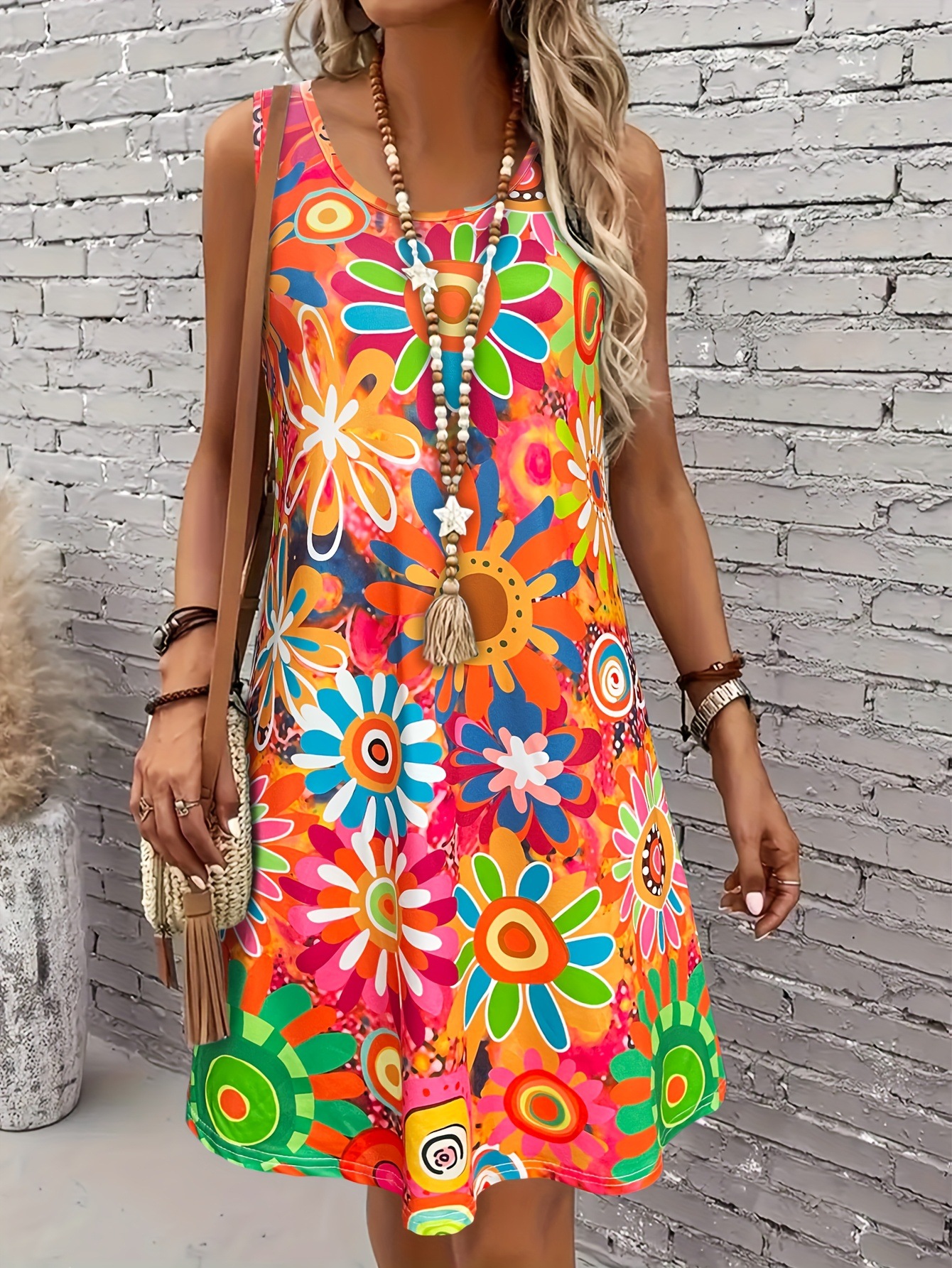 Women's Floral Print V-Neck Short Sleeve Casual Midi Dress
