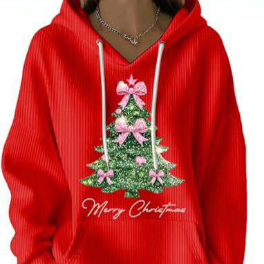 Women's Bow Christmas Tree Letter Print Hoodie