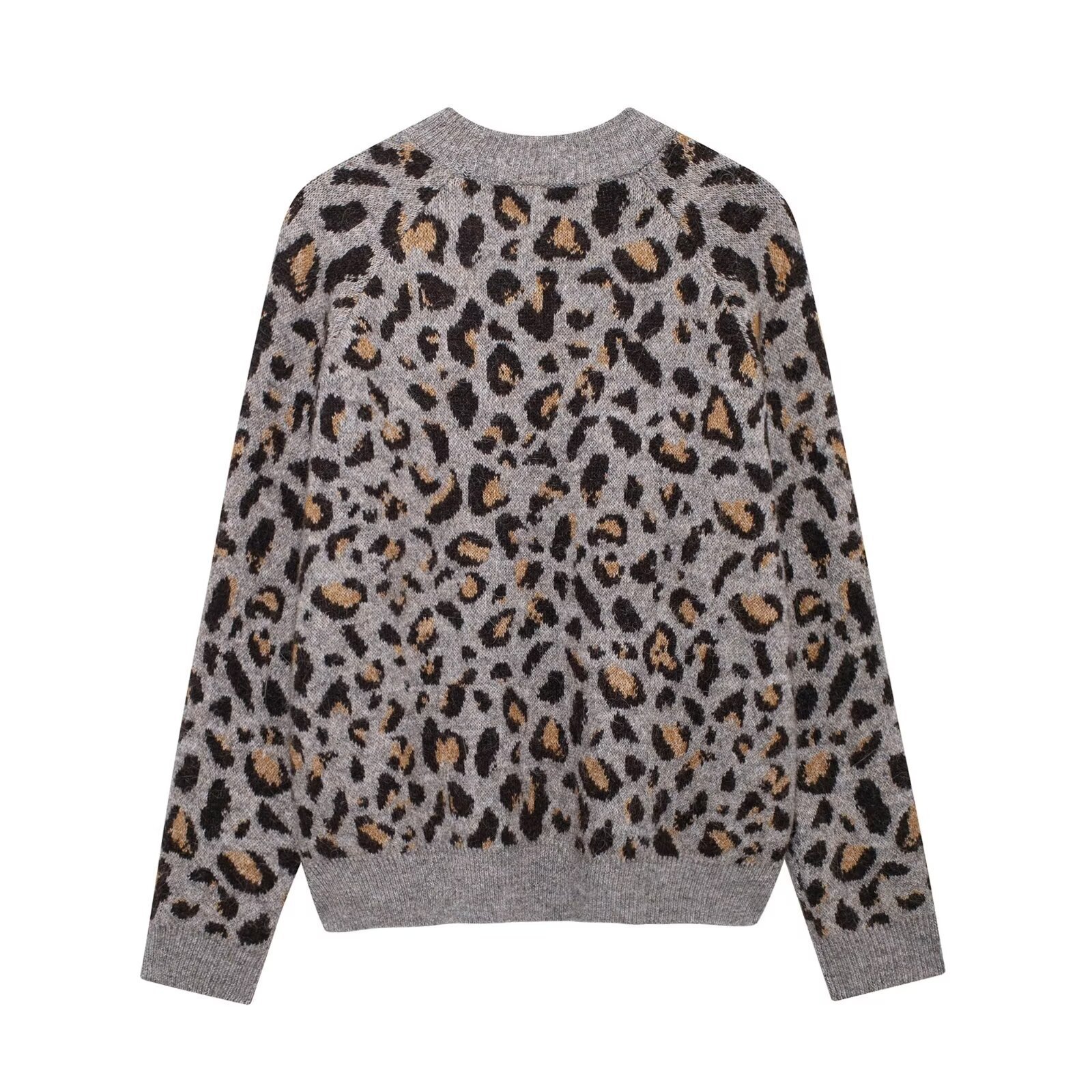 Animal Print Jacquard Knit Cardigan Long Sleeve
