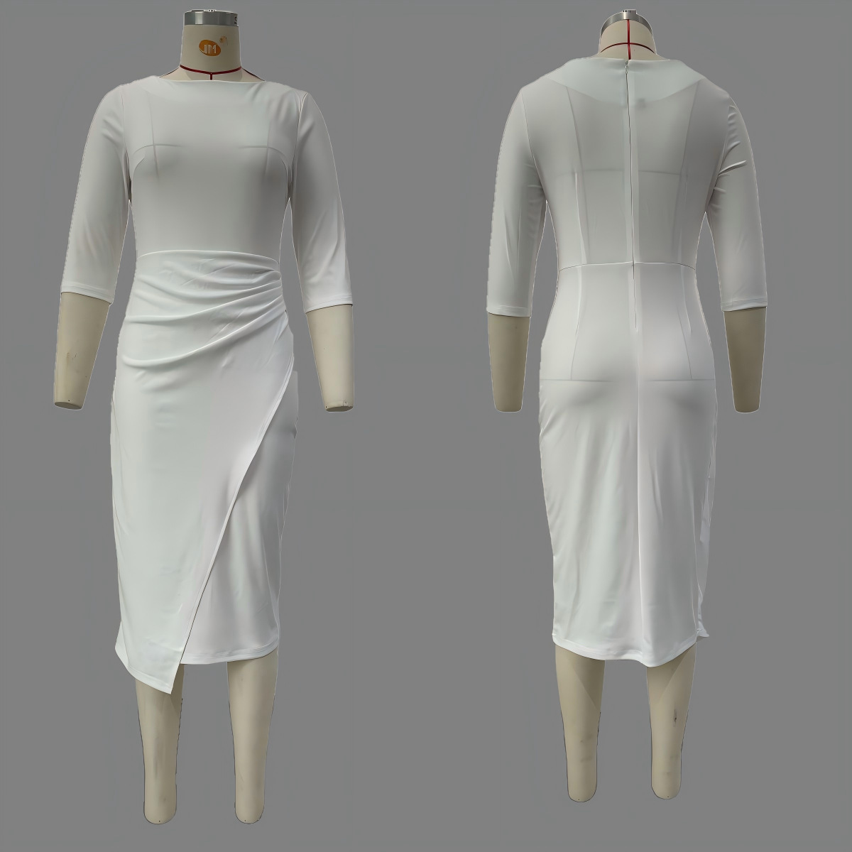 Slim Fit Pleated Midi Dress with Sleeves - Elegant Office Wear
