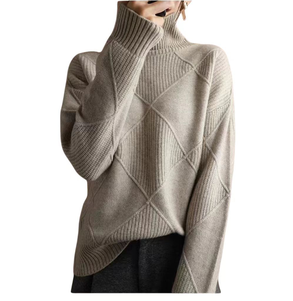 Diamond Quilted High Neck Pullover Sweater