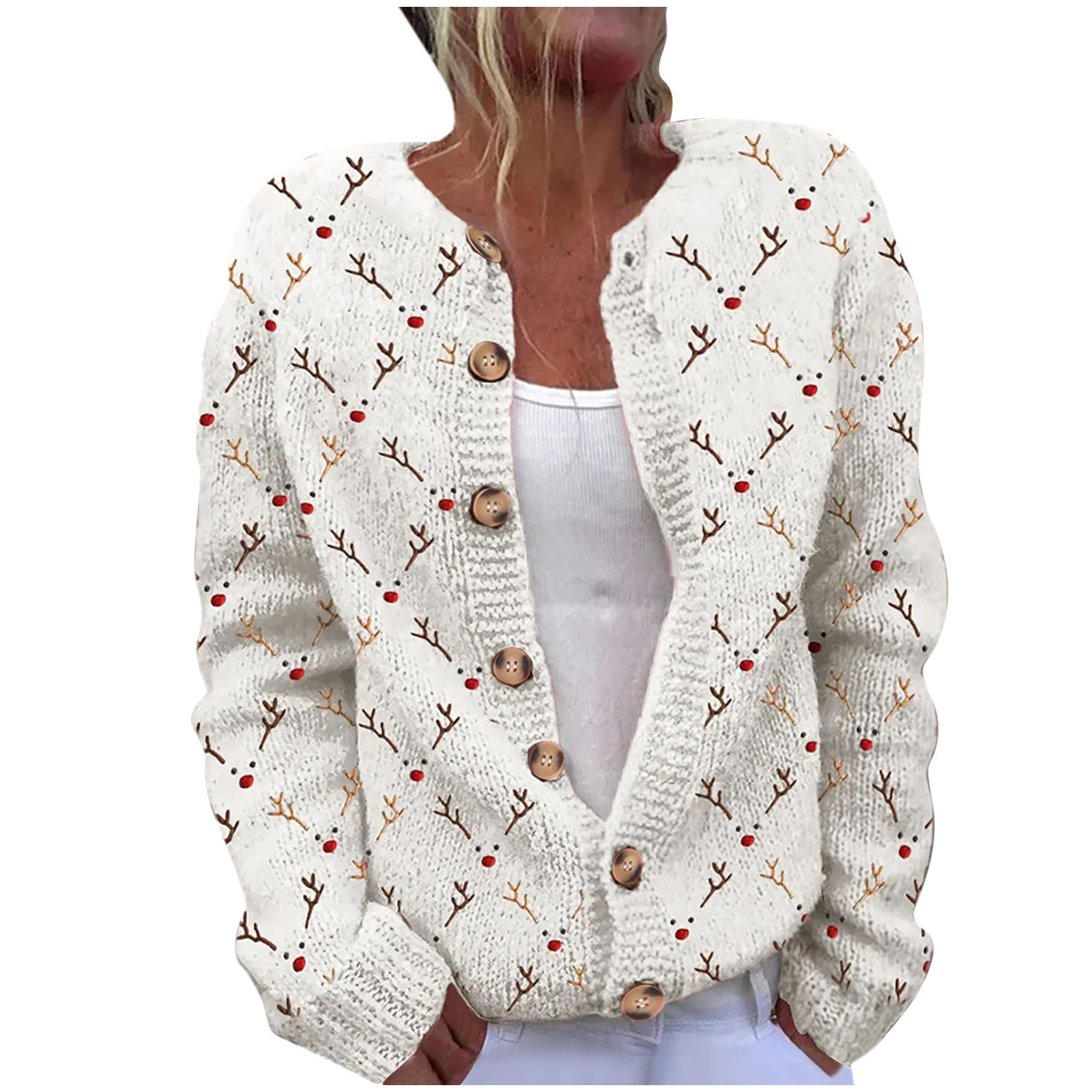 3D Digital Print Open-Front Knit Cardigan Sweater for Women