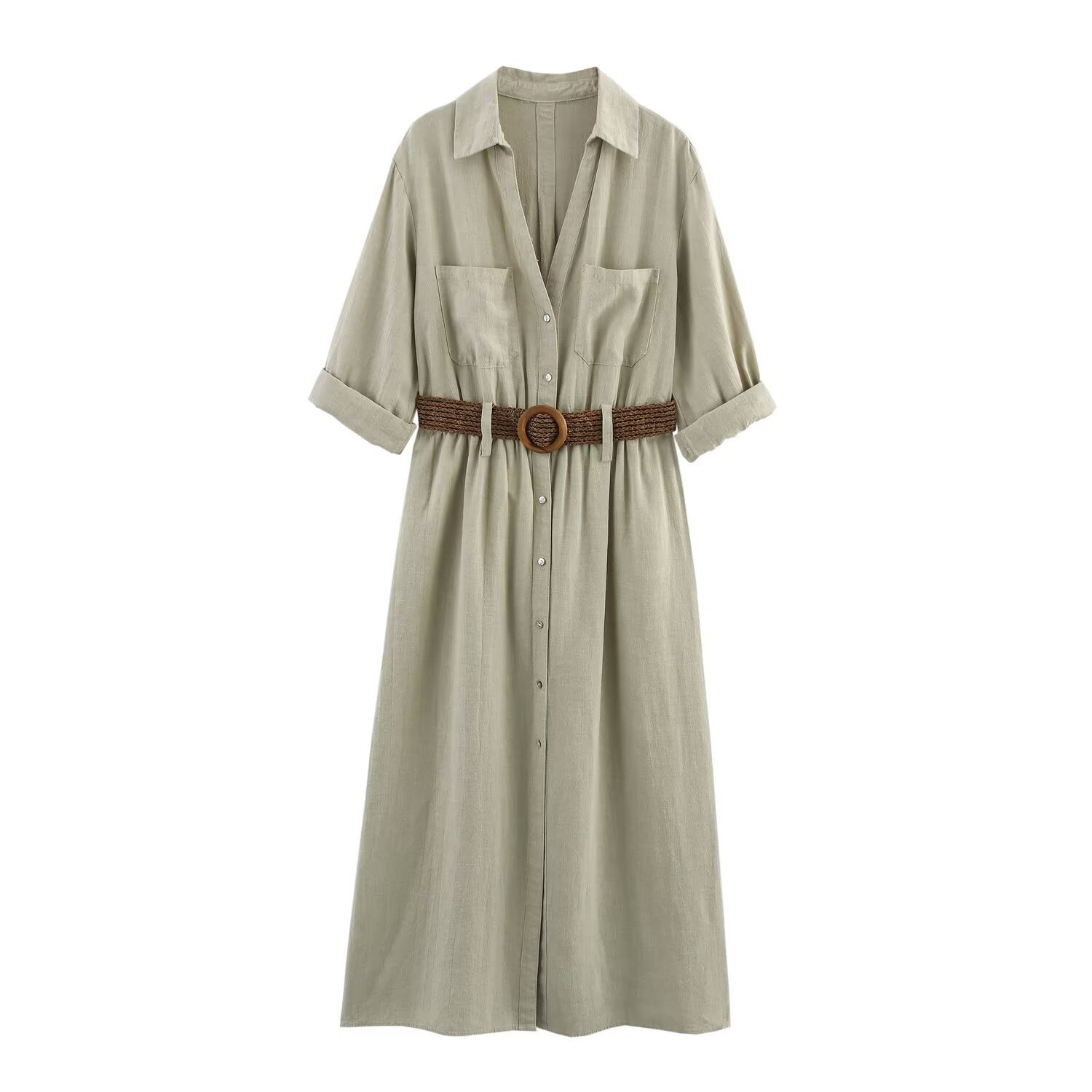 Women's Belted Shirt Dress with Pleated A-Line Skirt