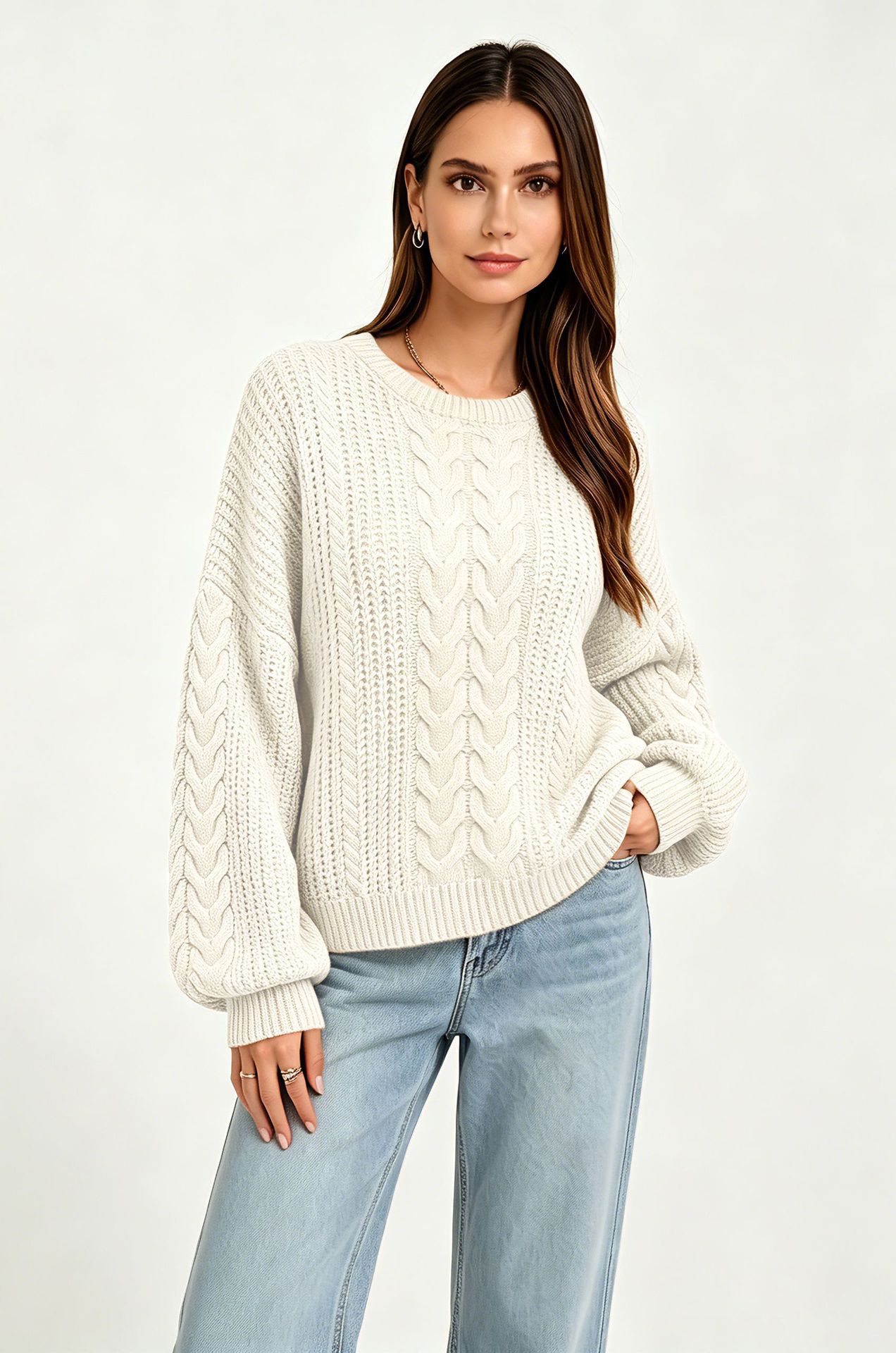 Women's Crewneck Cable-Knit Pullover Sweater