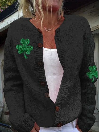 Women's Clover Print Cardigan Sweater