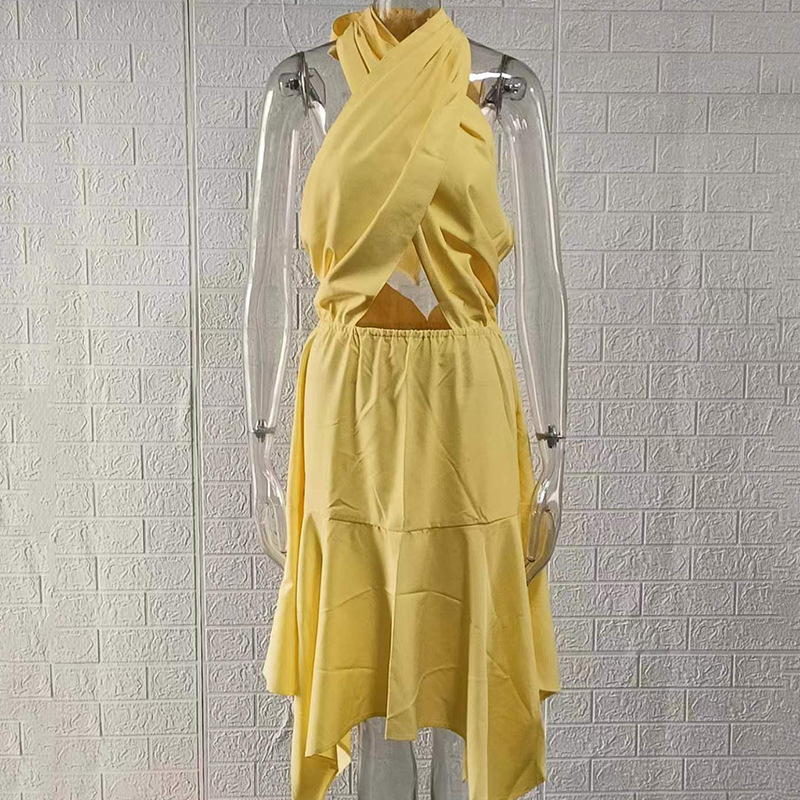 Women's High-Waist Cutout Backless Irregular Hem Halter Dress
