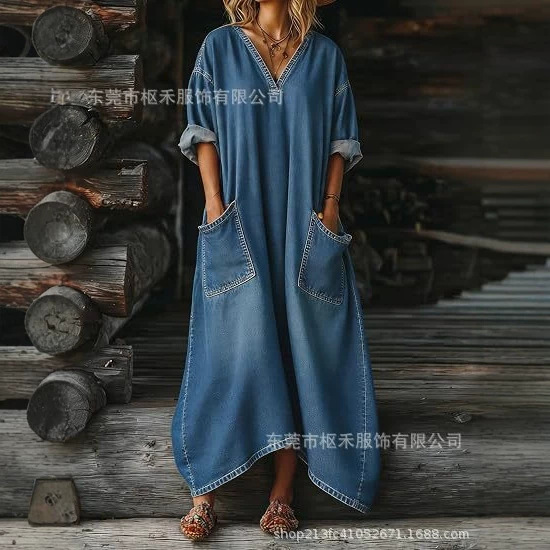 Women's Gradient Wash Print Long Sleeve A-Line Midi Dress
