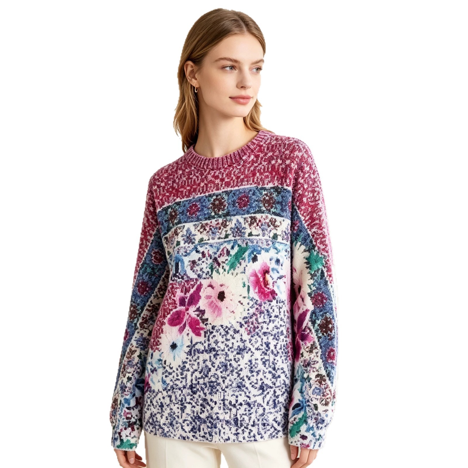 3D Print Christmas Sweater Women's Crewneck Long Sleeve Knit Pullover
