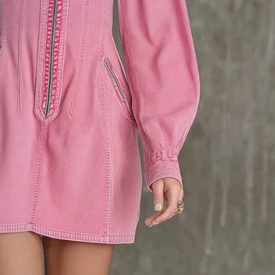 Retro Deep V-Neck Zip-Up Fitted Denim Mini Dress