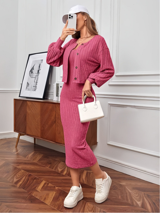 Women's Two-Piece Long Sleeve Bodycon Dress Set