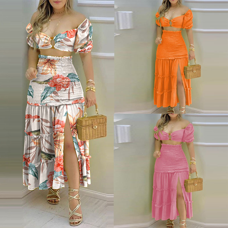 Floral Print Sleeveless Vest and High-Waist Midi Skirt Two-Piece Set