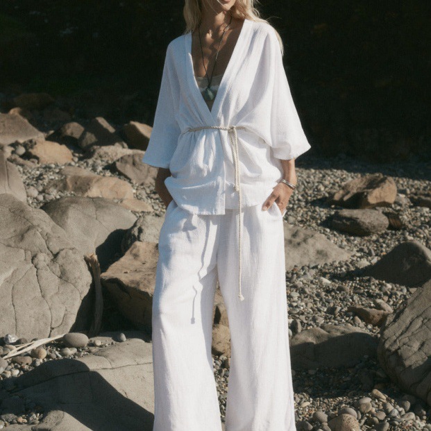 Relaxed Cotton-Blend Two-Piece Set Long Sleeve Shirt and Pants