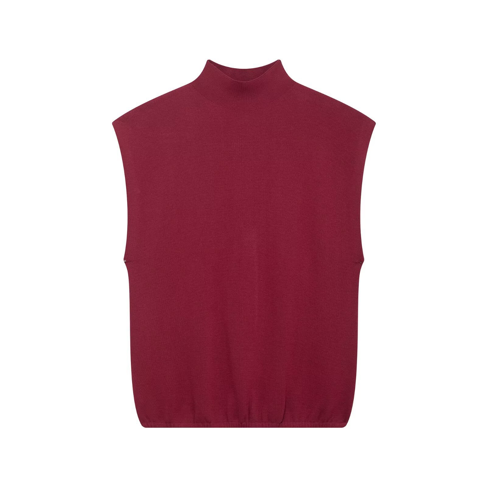 Wine Red Sleeveless Knit Top and Skirt Set