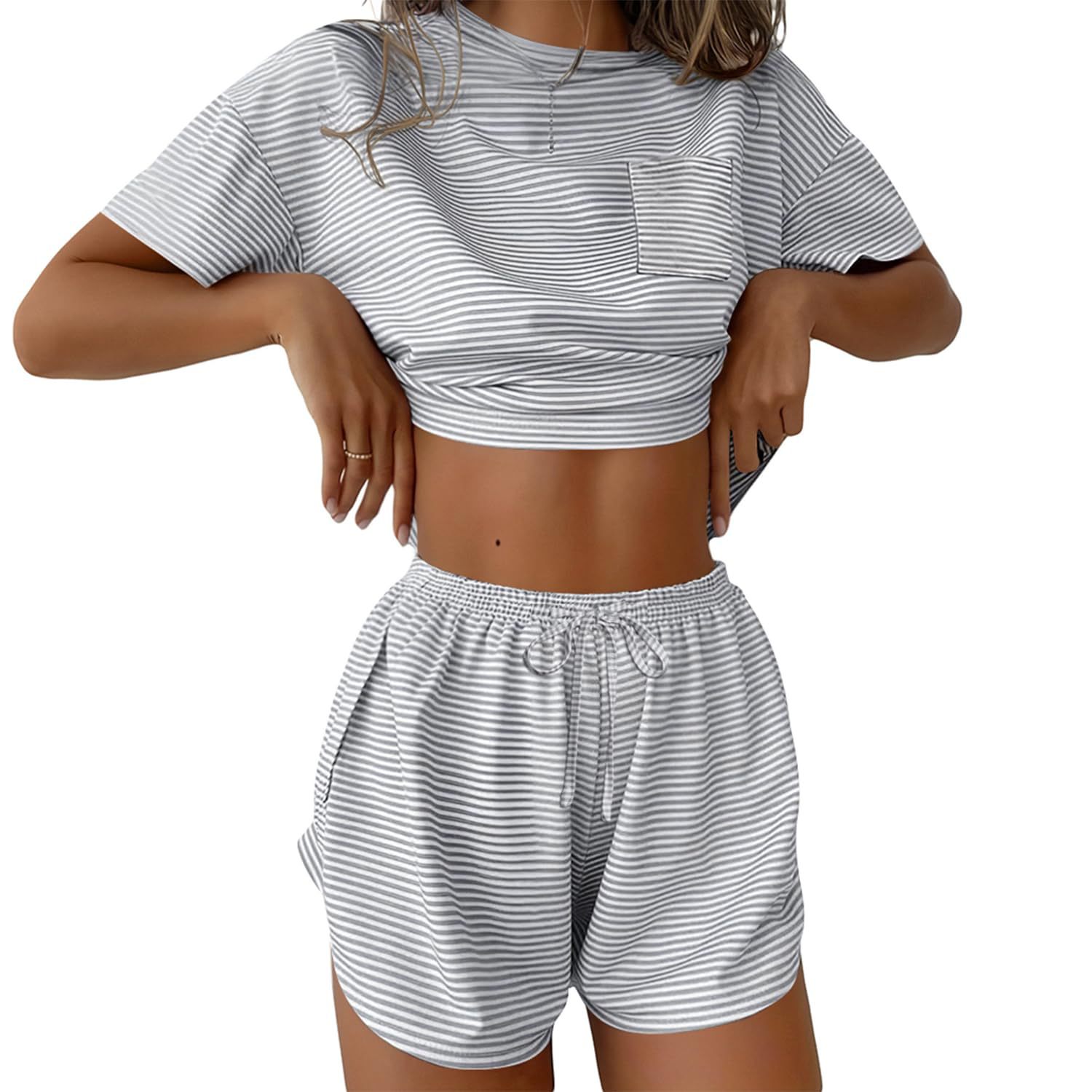 Women's Printed Leopard Stripe Short Sleeve Shorts Pajama Set