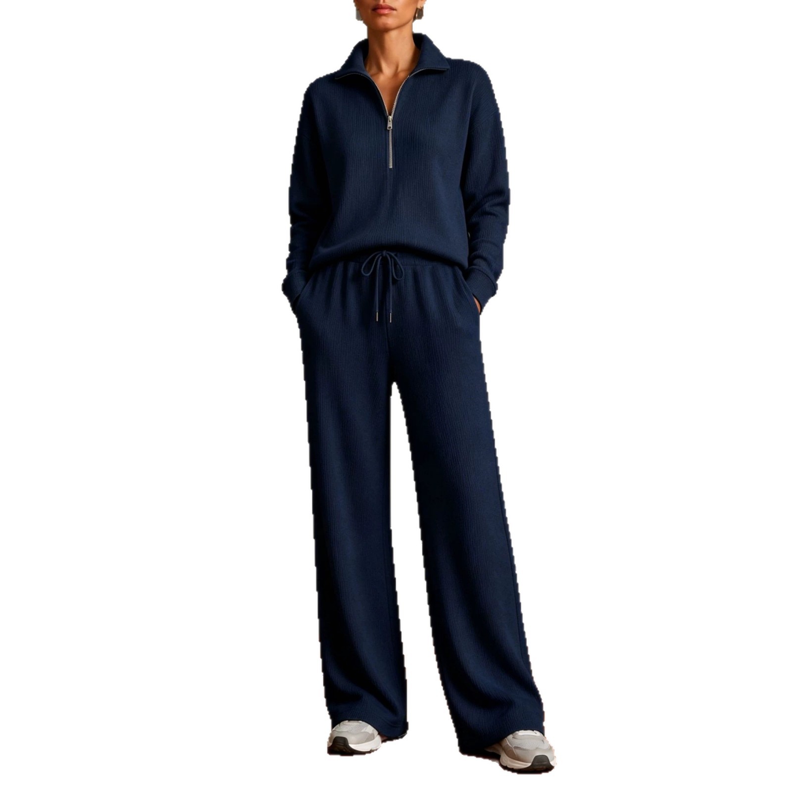 2026 New Amazon Autumn/Winter Women's Tracksuit Half-Turtleneck Zip Hoodie Wide-Leg Pants Set