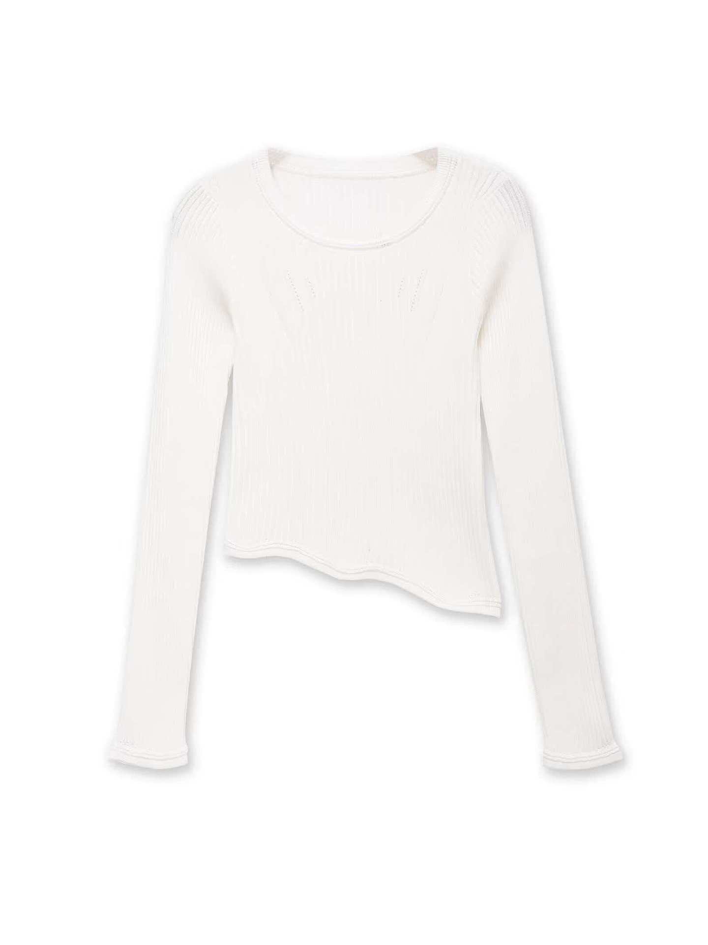 Women's Long Sleeve Crewneck Asymmetric Cropped Knit Top