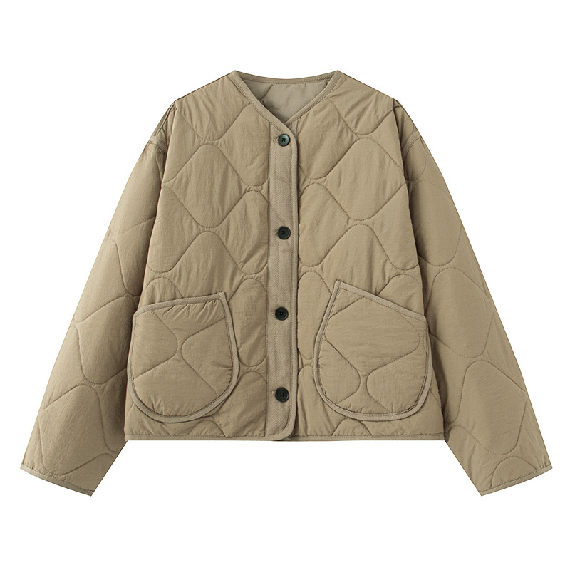 Women's Round Neck Button-Up Cotton Coat Casual