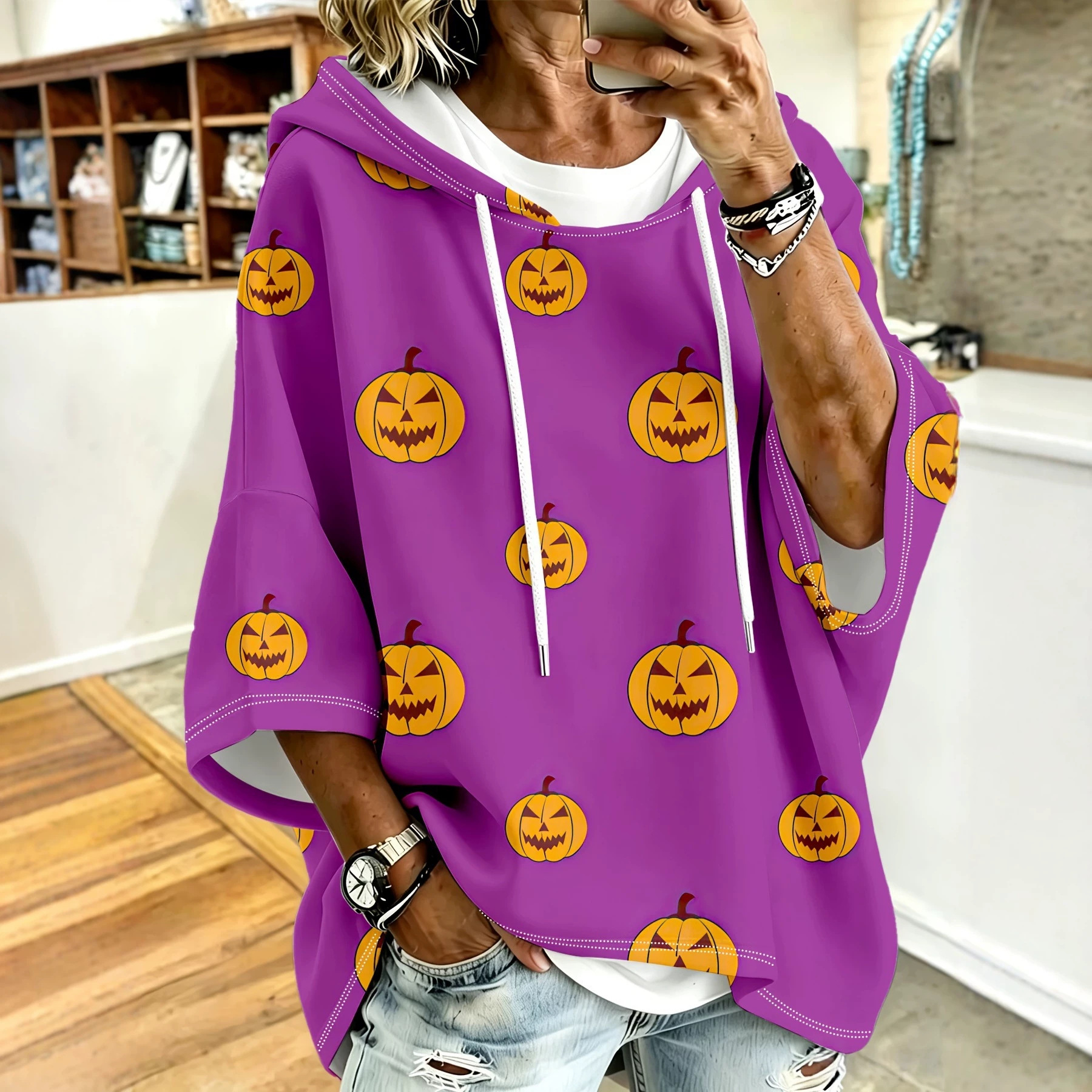 Women's Halloween Skull Pumpkin Print Casual Sweatshirt