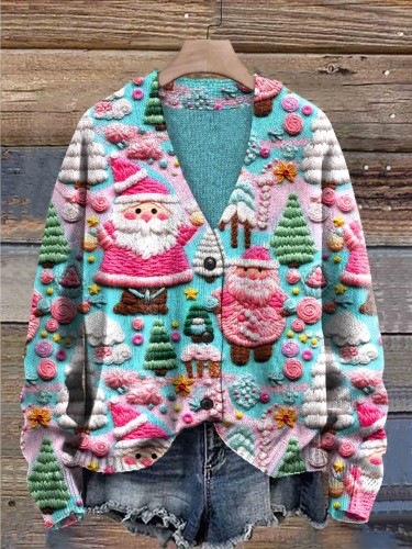 Abstract Print Open-Front Cardigan Sweater