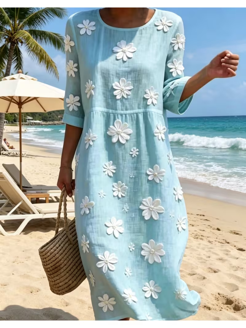 Women's Daisy Print Pleated Midi Dress
