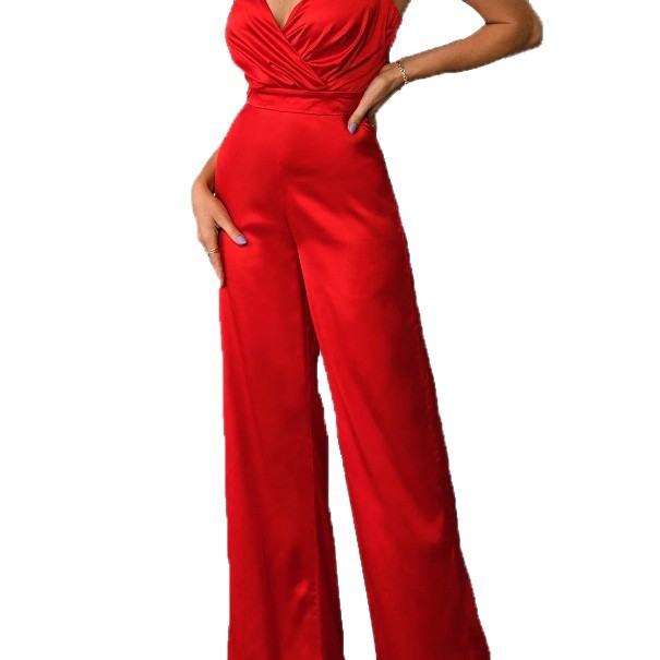 High-Waist V-Neck Wide-Leg Cami Jumpsuit