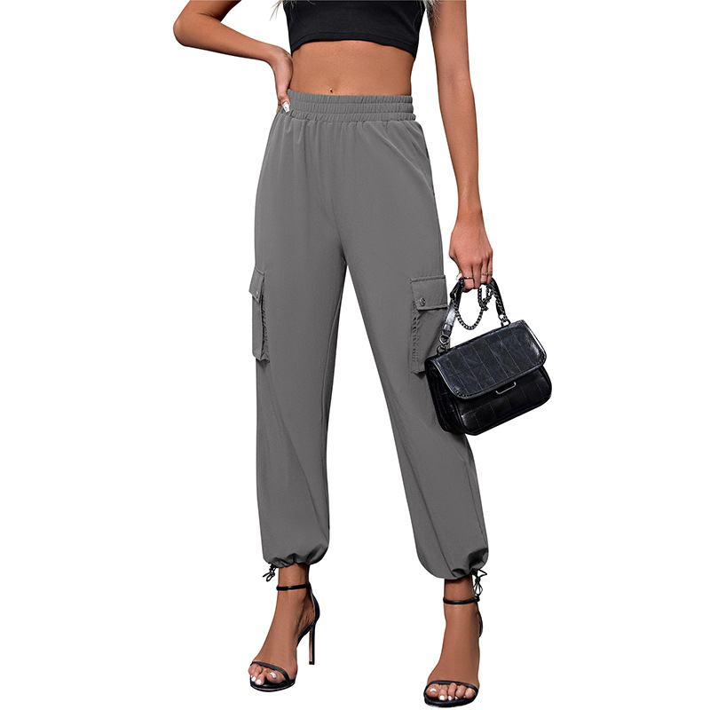 Women's High-Waist Parachute Cargo Pants with Drawstring and Pockets