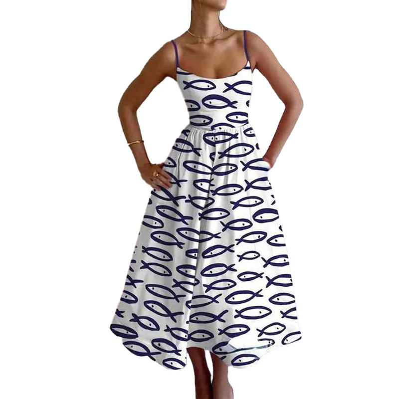 Women's Printed Sleeveless High-Waist Flowy Cami Dress