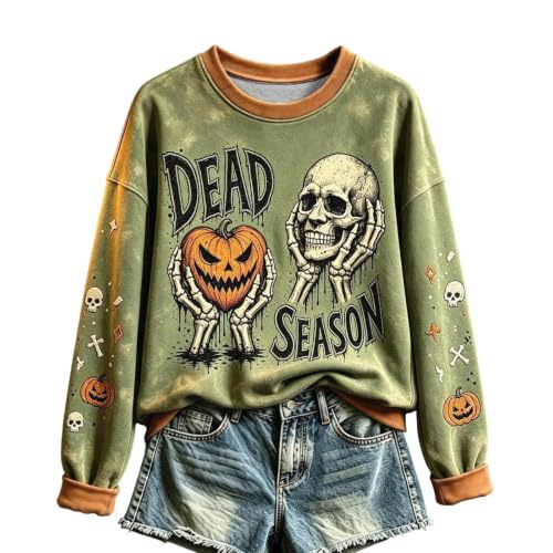 Halloween Witch Castle Print Crewneck Long Sleeve Pullover Sweatshirt
