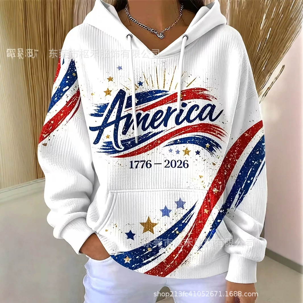Women's Casual USA Anniversary Print Hoodie
