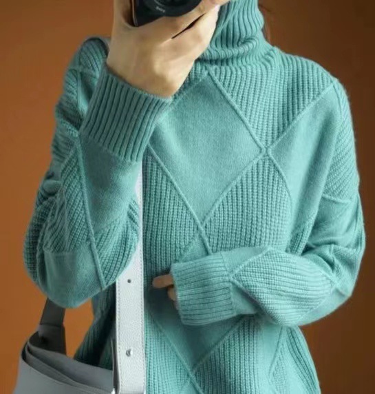 Diamond Quilted High Neck Pullover Sweater