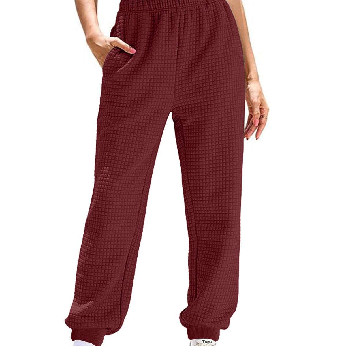 Waffle Knit Lounge Pants Straight Leg High Waist