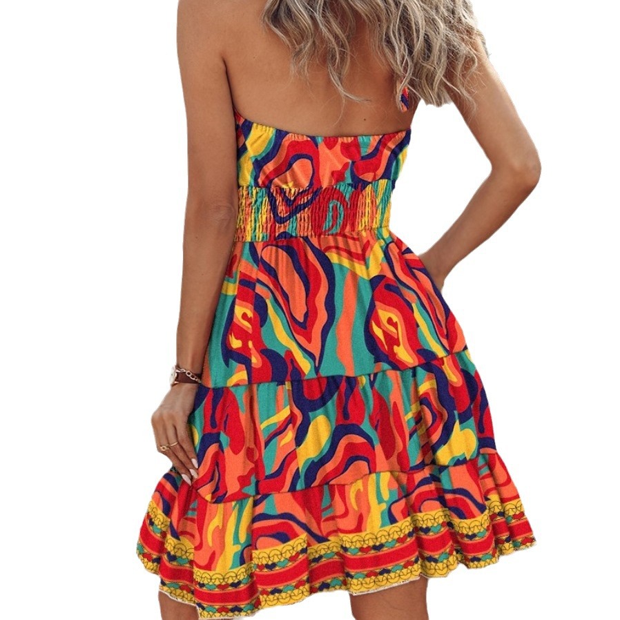Women's Summer Halter Neck Dress Sexy Off-Shoulder A-Line Midi