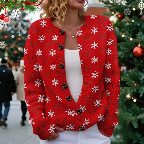 Women's Winter Forest Snowman Print Button Cardigan Sweater