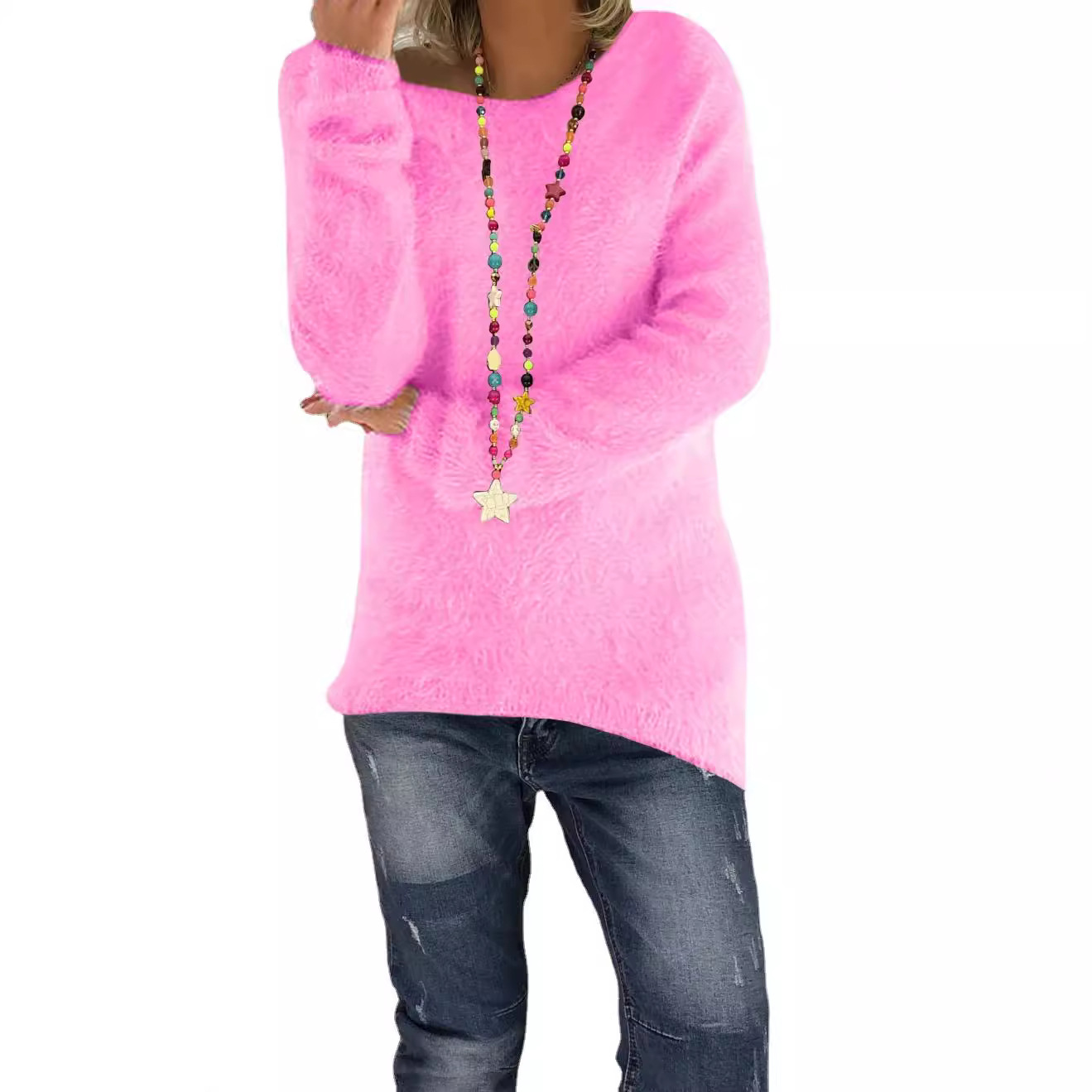 Women's Solid Color Long Sleeve Loose Knit Sweater