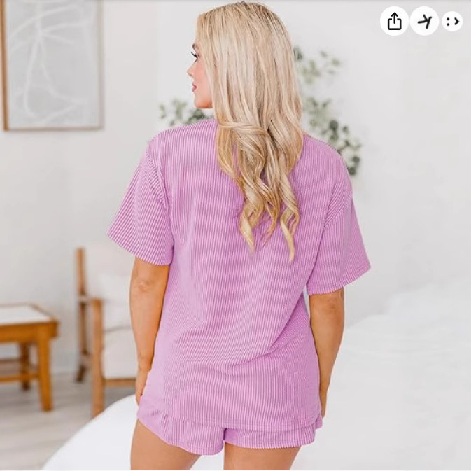 Women's Twist Ribbed Casual Two-Piece Set Short Sleeve Top and Shorts