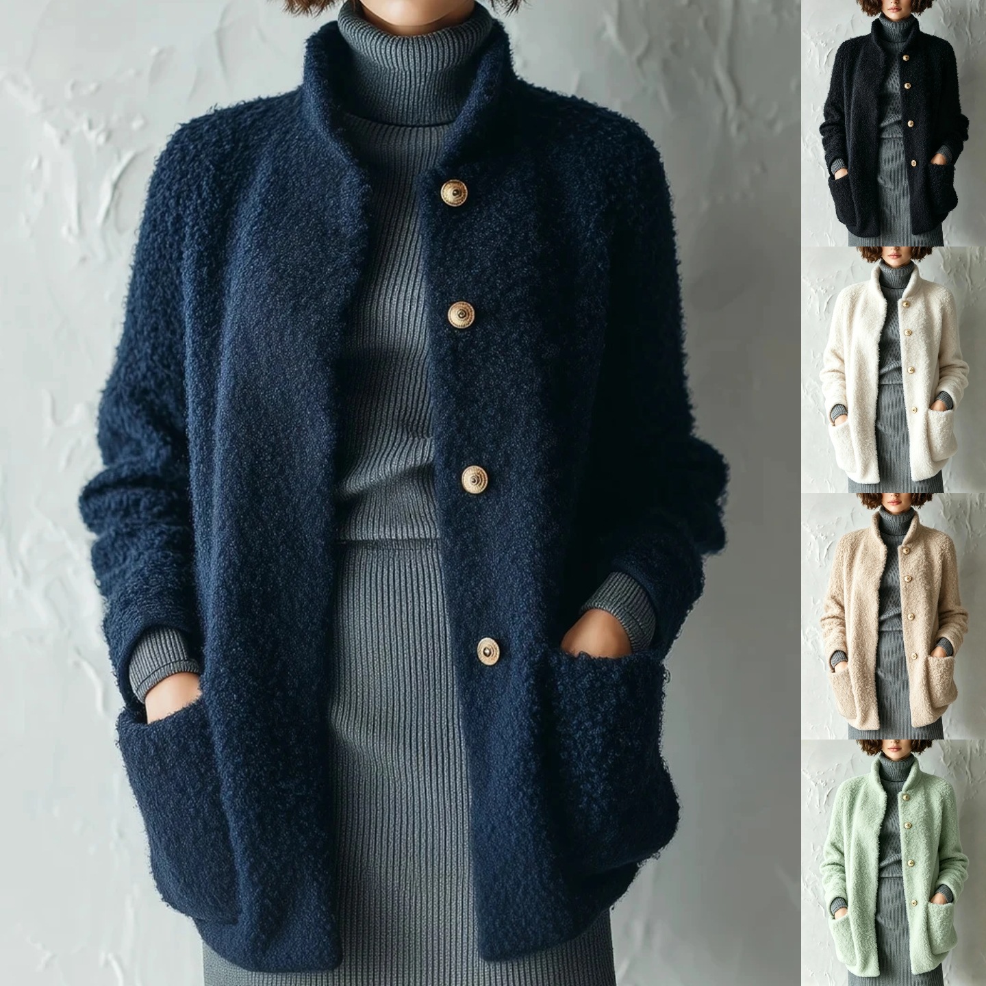 Women's Fuzzy Button-Up Cardigan Solid Color Loose Fit