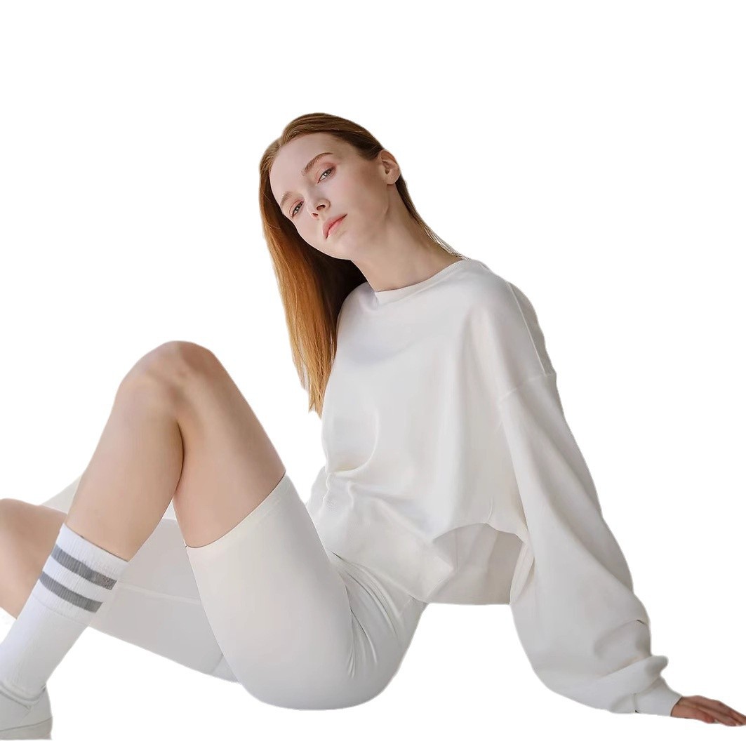 Women's Cropped Crewneck Pullover Sweatshirt Long Sleeve Yoga Fitness Top