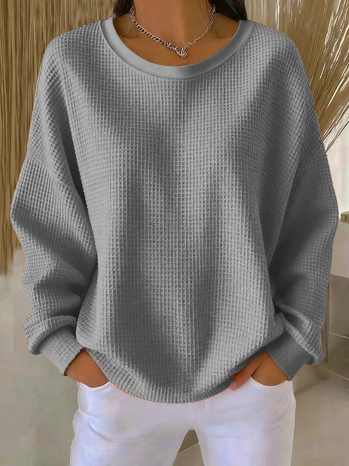 Women's Waffle Knit Crewneck Pullover Sweatshirt