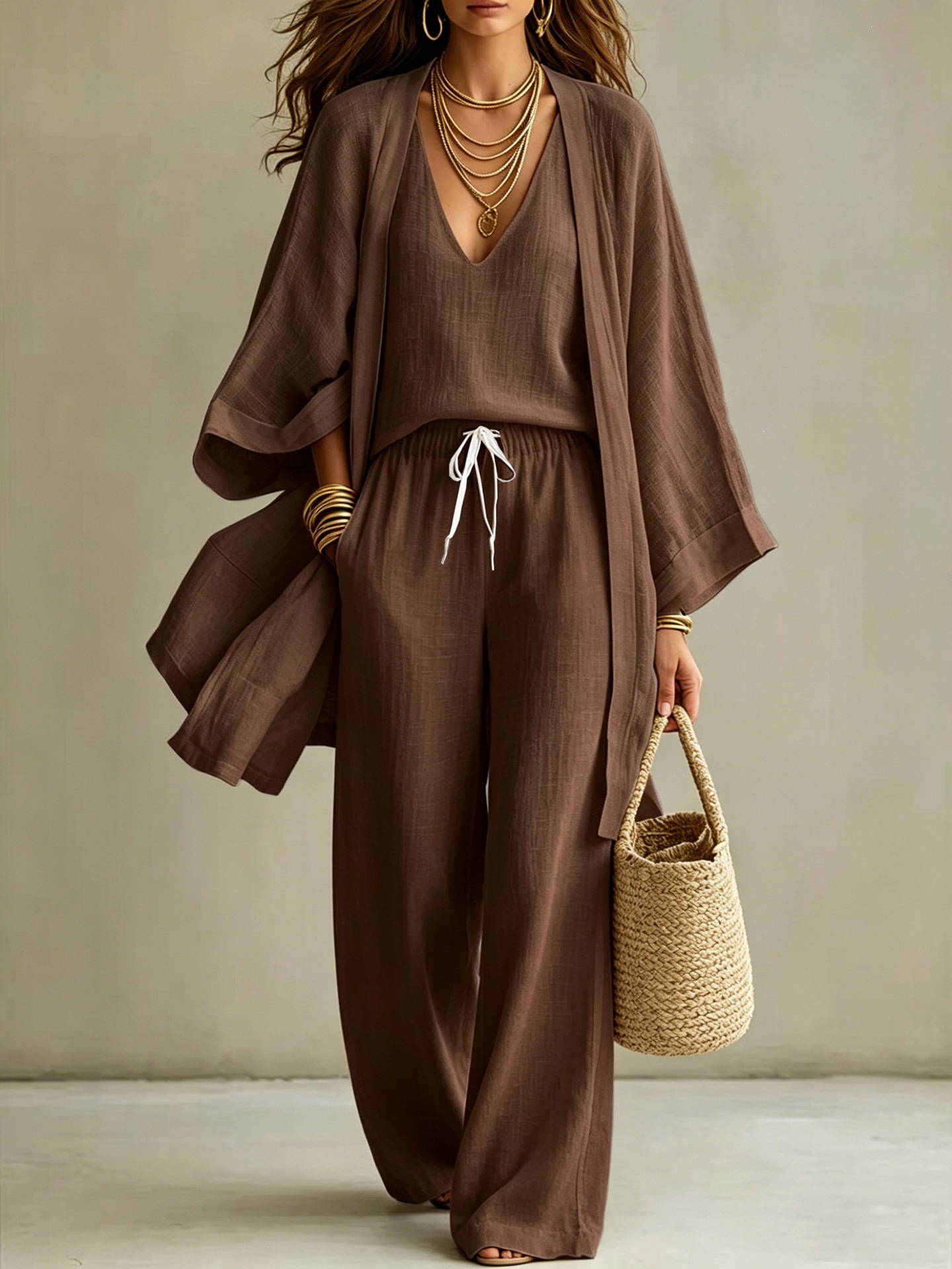 Women's 3-Piece Open-Front Cardigan, Sleeveless Tank & Pants Set