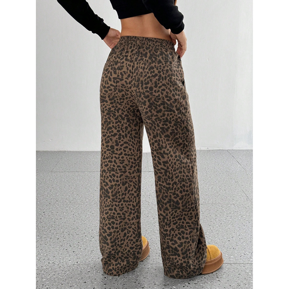 Y2K Leopard Print Straight-Leg Casual Pants