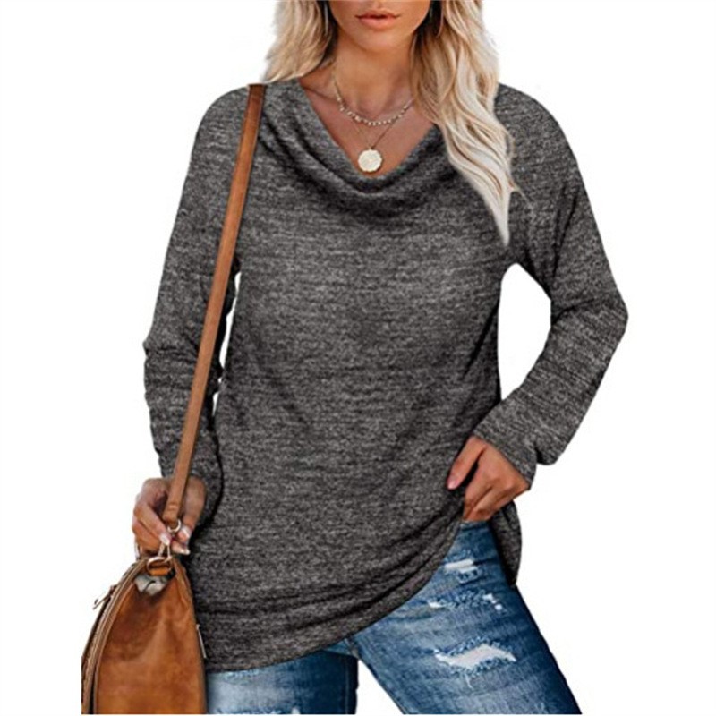 Women's Casual Long Sleeve Cowl Neck Midi Tunic Top Plus Size Patchwork Knit