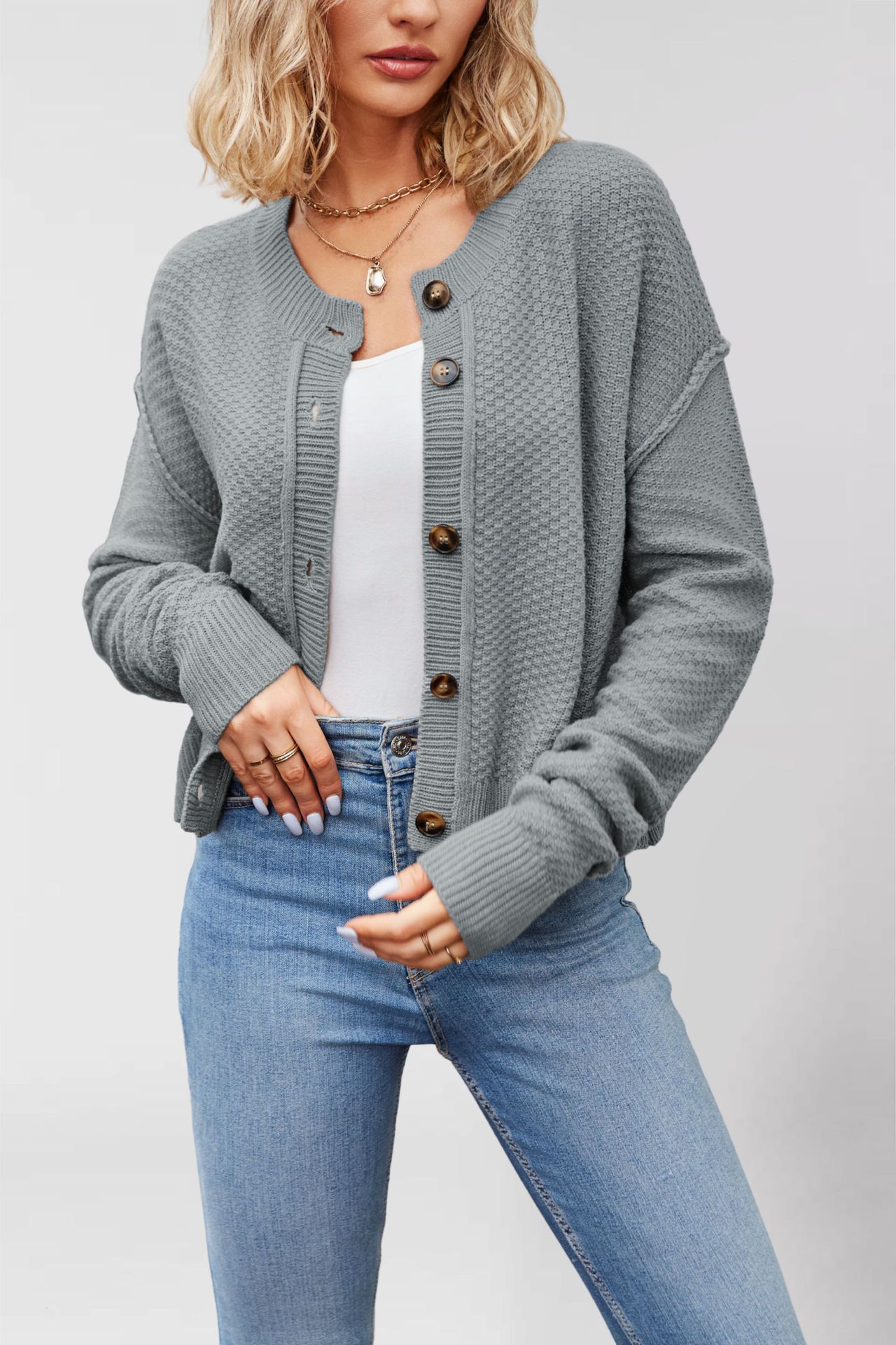 Women's Knit Cardigan Single-Breasted Button-Up Commuter Sweater Coat