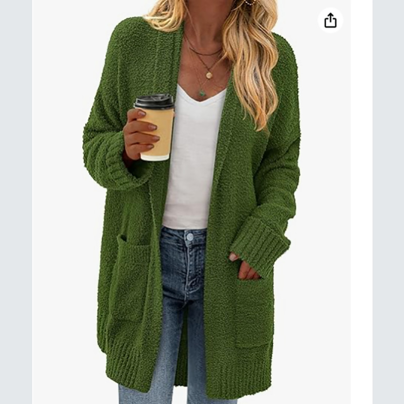 Korean Velvet Pocket Knit Cardigan Solid Loose Sweater Coat
