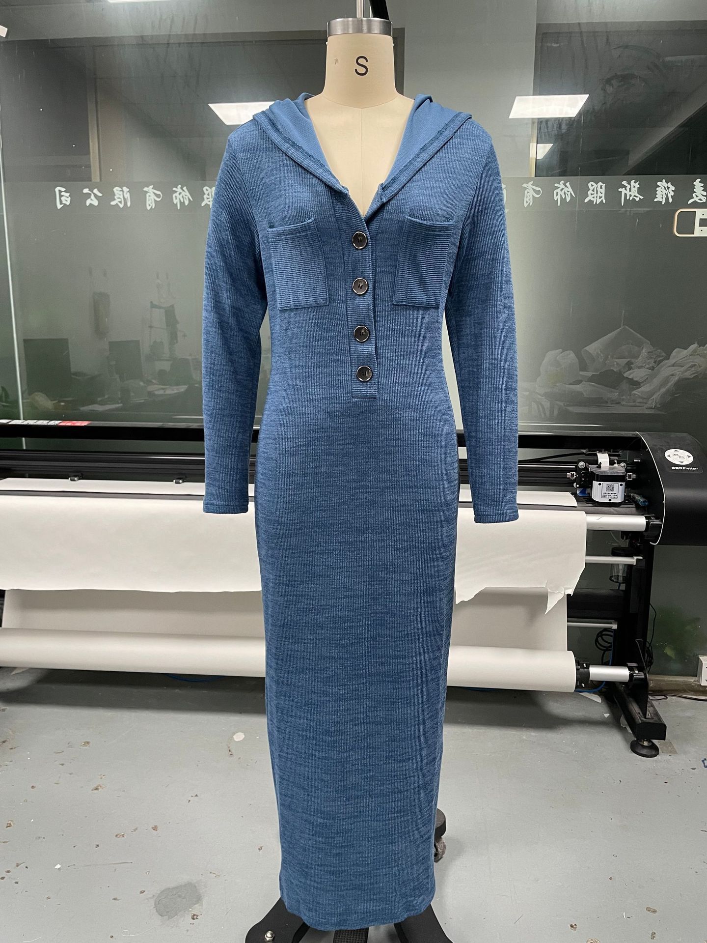 Women's Slimming Half-Open Collar Hooded Knit Sweater Dress
