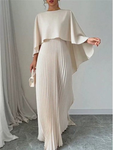 Women's Batwing Sleeve Pleated Two-Piece Dress Set