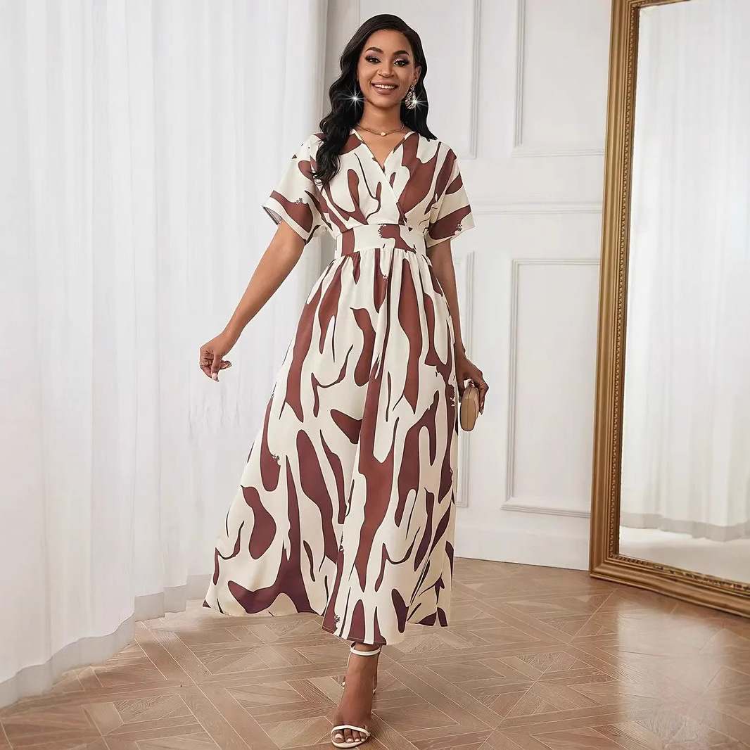 Floral Print High-Waist Long-Sleeve Maxi Dress