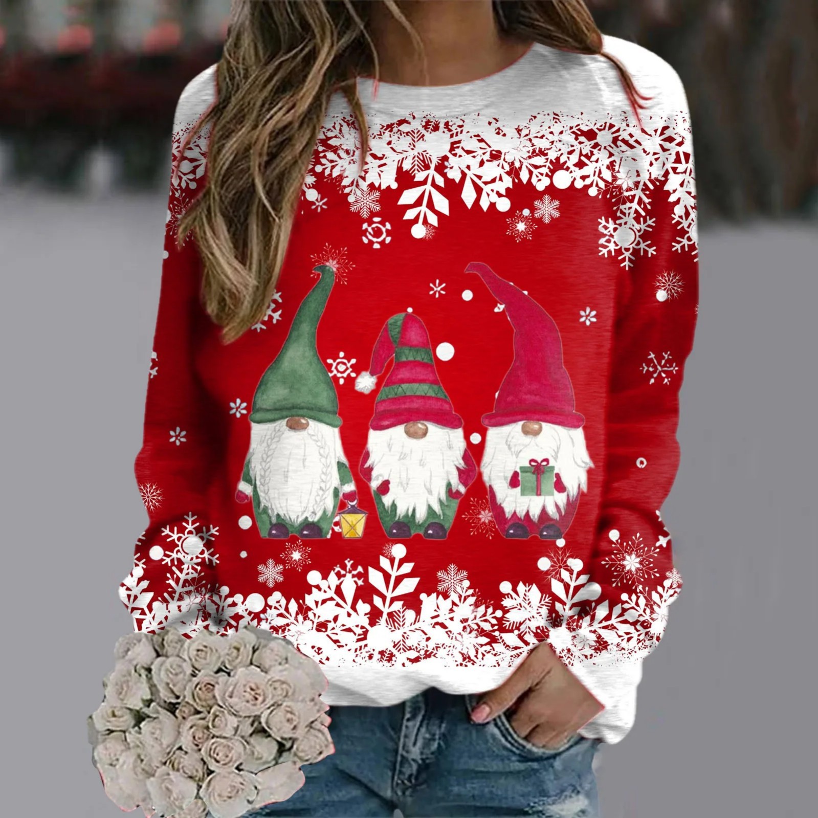 Women's Cartoon Animal Christmas Print Crewneck Sweatshirt