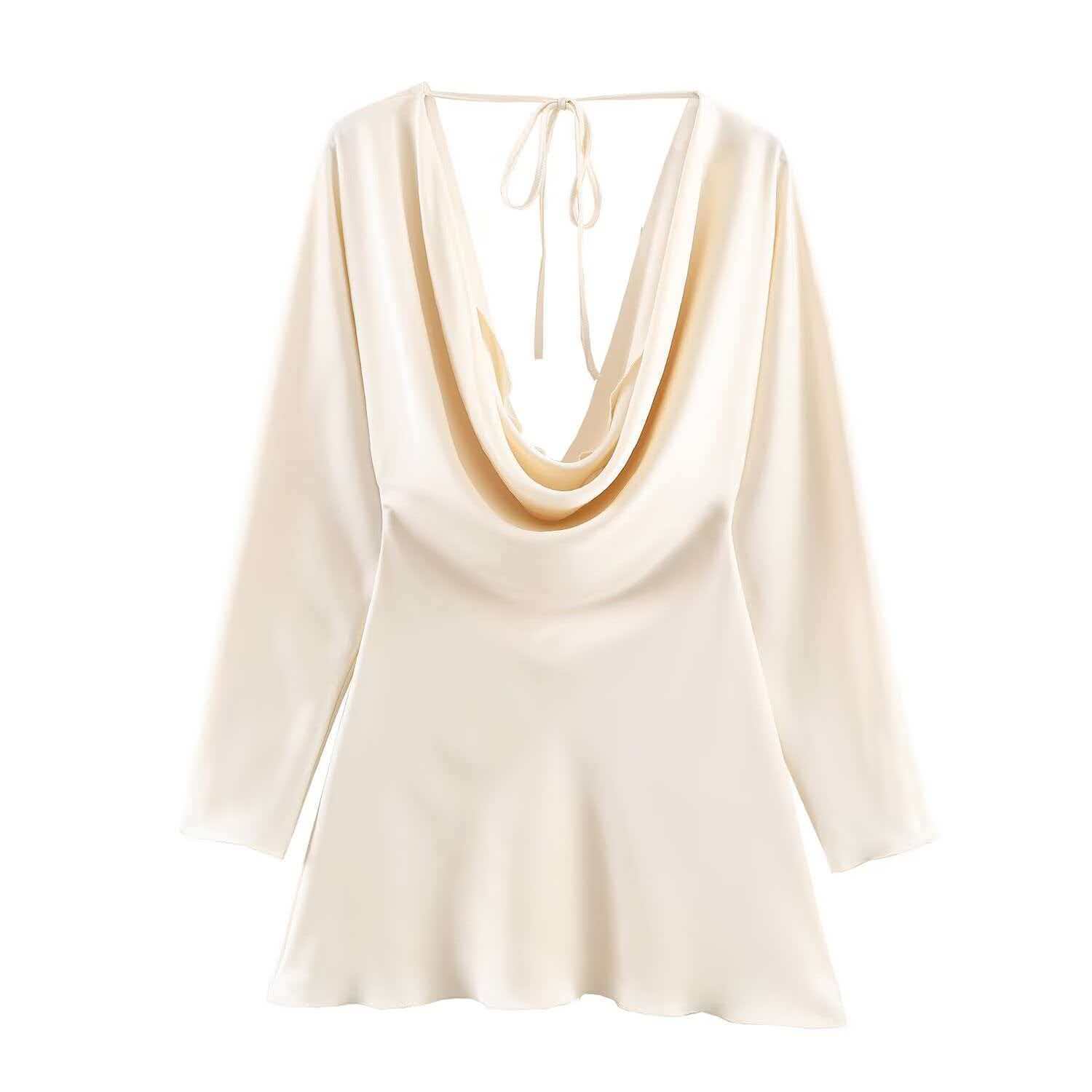Women's Satin-Feel Draped Cowl Neck Bodycon Dress