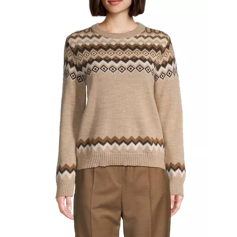 Women's Slim Fit Checkered Crewneck Knit Sweater