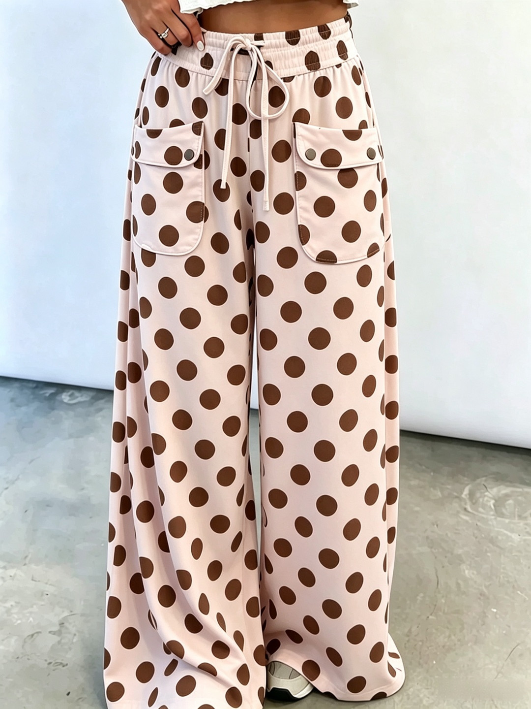 Polka Dot Print Wide-Leg Casual Pants for Women